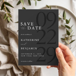 Moderne Mat Zwart Minimale bruiloft Save the Date Magnetische Uitnodiging