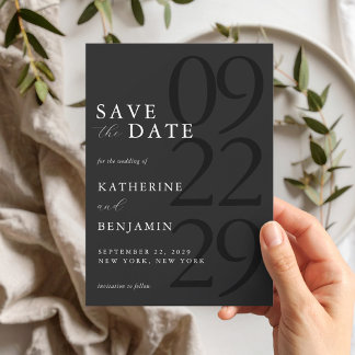 Moderne Mat Zwart Minimale bruiloft Save the Date Magnetische Uitnodiging