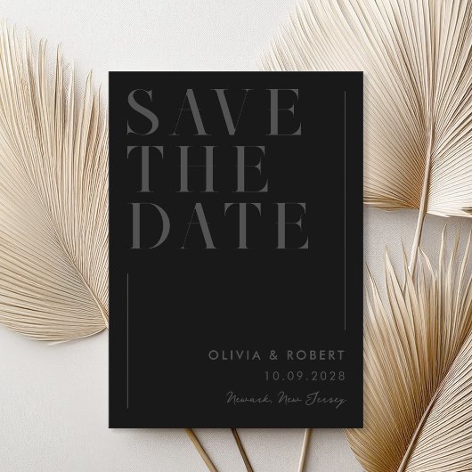 Moderne Mat Zwart Minimalistische Chic Wedding Save The Date