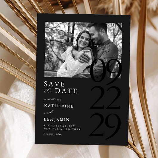 Moderne Mat Zwart Minimalistische Fotobruiloft Save The Date