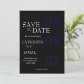 Moderne Mat Zwart Minimalistische Save The Date (Staand voorkant)