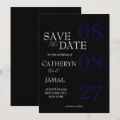 Moderne Mat Zwart Minimalistische Save The Date (Voorkant / Achterkant)