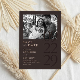 Moderne Matbruine Minimalistische Trouwfoto Save The Date