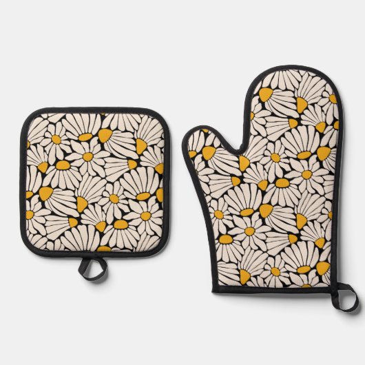 Moderne matisse geïnspireerd bloemenretro ovenwant & pannenlap set (Voorkant)