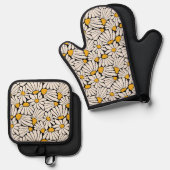 Moderne matisse geïnspireerd bloemenretro ovenwant & pannenlap set (Voorkant / Achterkant)