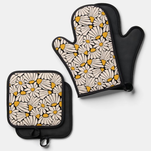 Moderne matisse geïnspireerd bloemenretro ovenwant & pannenlap set (Voorkant / Achterkant)