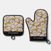 Moderne matisse geïnspireerd bloemenretro ovenwant & pannenlap set (Voorkant)