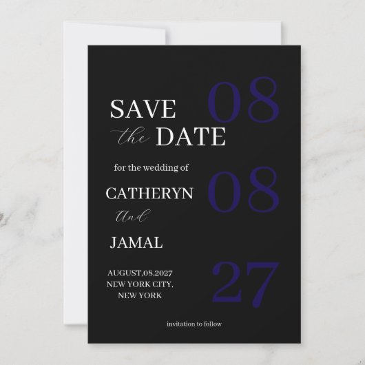 Moderne Matte Zwart Minimalistische Save The Date (Voorkant)