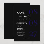 Moderne Matte Zwart Minimalistische Save The Date (Voorkant / Achterkant)