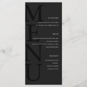 Moderne matte zwarte minimalistische bruiloft menu (Voorkant)