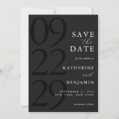 Moderne matte zwarte minimalistische bruiloft save the date (Voorkant)