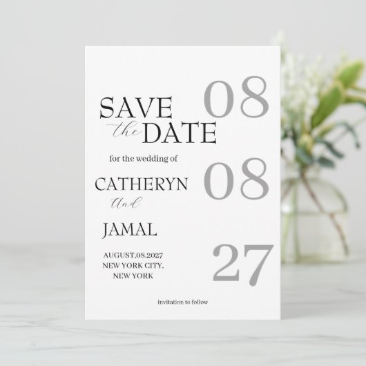 Moderne matzwarte minimalistische bewaar de datum save the date (Staand voorkant)