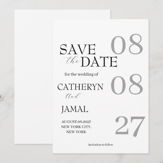 Moderne matzwarte minimalistische bewaar de datum save the date (Voorkant / Achterkant)