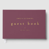 Moderne mauve bruiloft namen en datum echte folie gastenboek (Voorkant)