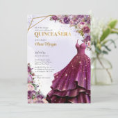 Moderne mauve en gouden bloemige formele lange jur kaart (Staand voorkant)