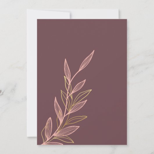 Moderne Mauve en Pink Leaf bruiloft Kaart (Achterkant)