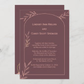 Moderne Mauve en Pink Leaf bruiloft Kaart (Voorkant / Achterkant)