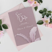 Moderne Mauve Minimal Leaf Wedding Save the Date Kaart