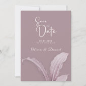 Moderne Mauve Minimal Leaf Wedding Save the Date Kaart (Voorkant)