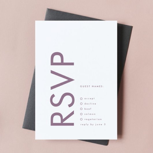 Moderne Mauve Paarse Lila NAMES Eenvoudig huwelijk RSVP Kaartje