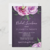 Moderne mauve pioenen paarse pruim bruids lunch kaart (Voorkant)