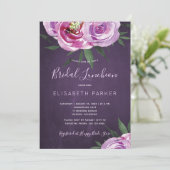 Moderne mauve pioenen paarse pruim bruids lunch kaart (Staand voorkant)