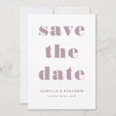 Moderne Mauve Roze Typografie Trouwen Save The Date (Voorkant)