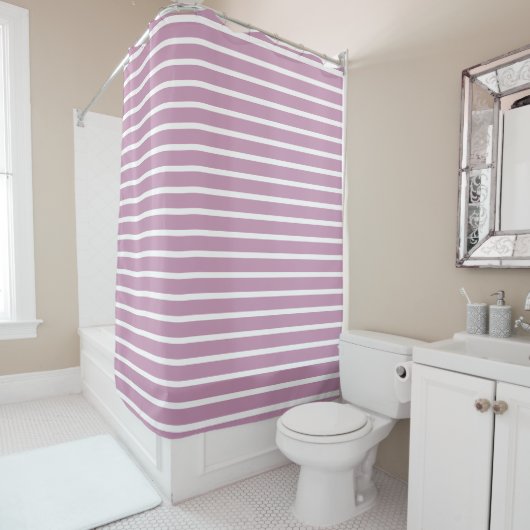 Moderne Mauve & Witte Gestreepte Douchegordijn (In situ)