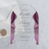 Moderne Mauve Zilveren Agaat Trouwboog Acryl Uitnodigingen