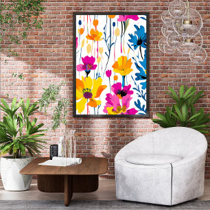 Moderne Maximalist Kleurrijke Bloemeninkt Art Post Poster