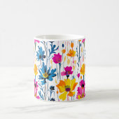 Moderne Maximalistische Kleur Pop Inkt Floral Art Koffiemok (Center)