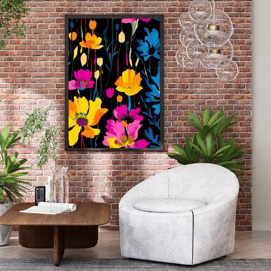 Moderne Maximalistische Kleur Pop Inkt Floral Art Poster