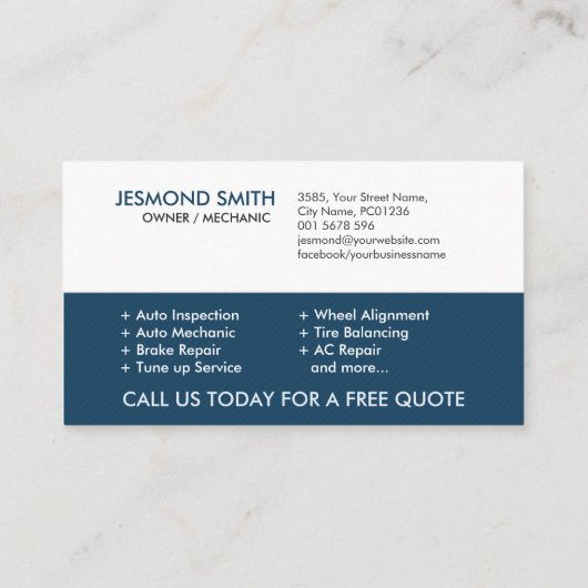 Moderne mechanische reparatie van auto's met picto visitekaartje (Achterkant)