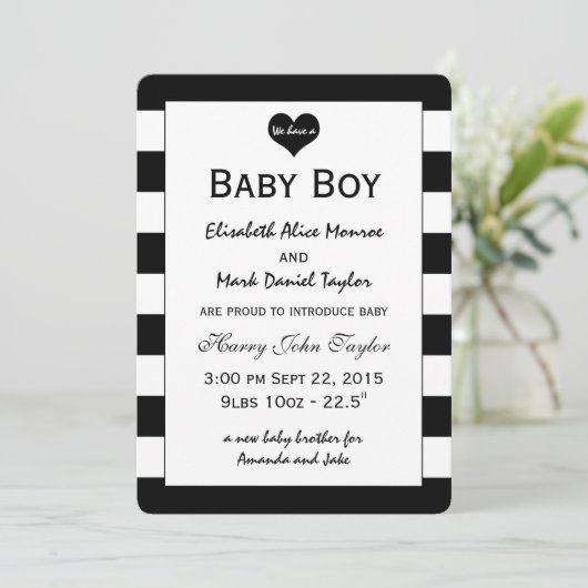 Moderne mededeling over zwart-wit Baby Aankondiging (Staand voorkant)