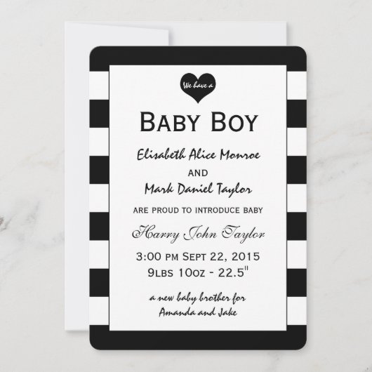 Moderne mededeling over zwart-wit Baby Aankondiging (Voorkant)