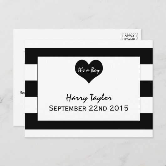 Moderne mededeling over zwart-wit Baby Aankondigingskaart (Voorkant / Achterkant)