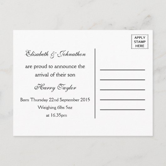 Moderne mededeling over zwart-wit Baby Aankondigingskaart (Achterkant)