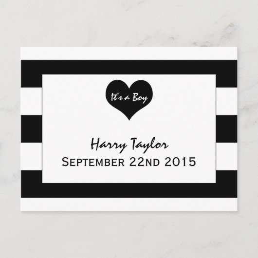 Moderne mededeling over zwart-wit Baby Aankondigingskaart (Voorkant)
