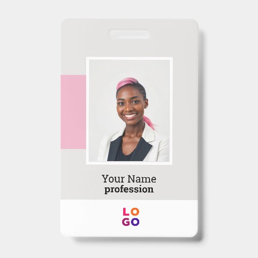 Moderne medewerker Logo, foto, QR-code, naam Badge (Voorkant)