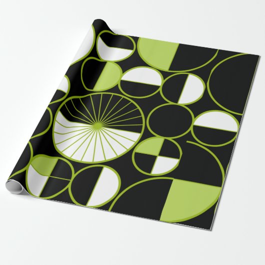 Moderne mediane cirkels Halves Black Chartreuse Cadeaupapier (Uitgerold)