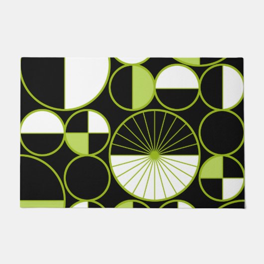 Moderne mediane cirkels Halves Black Chartreuse Deurmat (Voorkant)