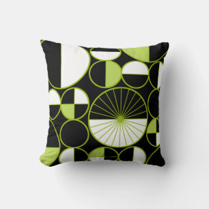 Moderne mediane cirkels Halves Black Chartreuse Kussen