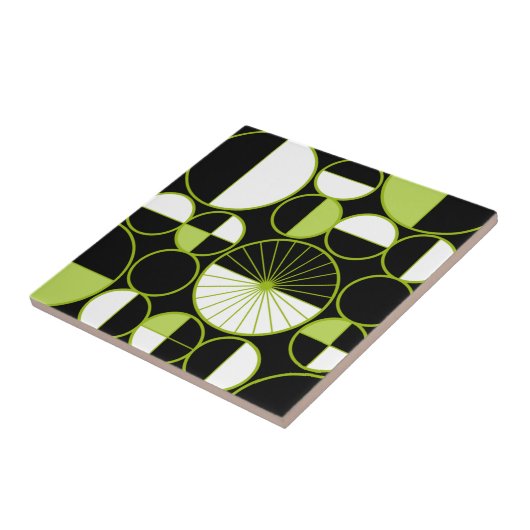 Moderne mediane cirkels Halves Black Chartreuse Tegeltje (Zijkant)