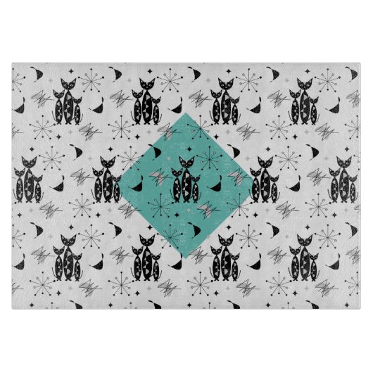 Moderne mediane retro-kattenpatroonpatronen snijplank (Voorkant)