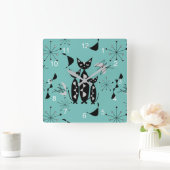 Moderne mediane retro-kattenpatroonpatronen vierkante klok (Huis)