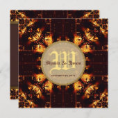 Moderne medieval Fire Monogram Weddenschap Kaart (Voorkant / Achterkant)
