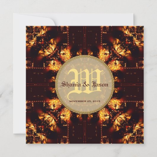 Moderne medieval Fire Monogram Weddenschap Kaart (Voorkant)