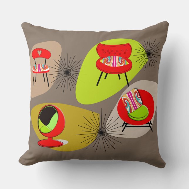 Moderne medio-eeuwse Retro Chairs Psttern Kussen (Voorkant)