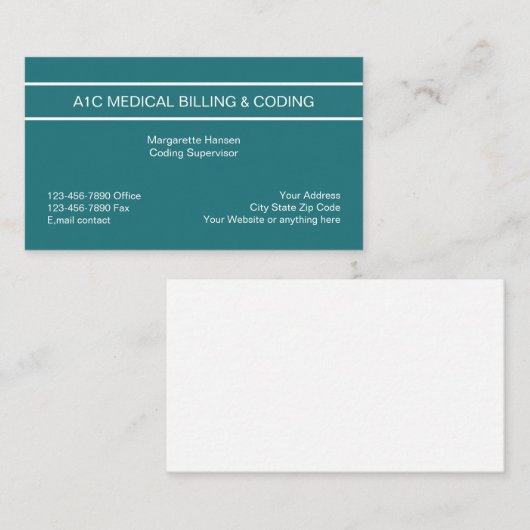 Moderne medische facturering en codering visitekaartje (Voorkant / Achterkant)