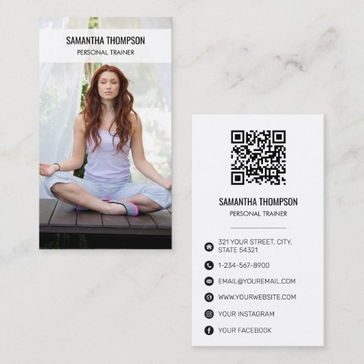 Moderne Meditatie Wellness Fitness Foto QR Code Visitekaartje (Voorkant / Achterkant)